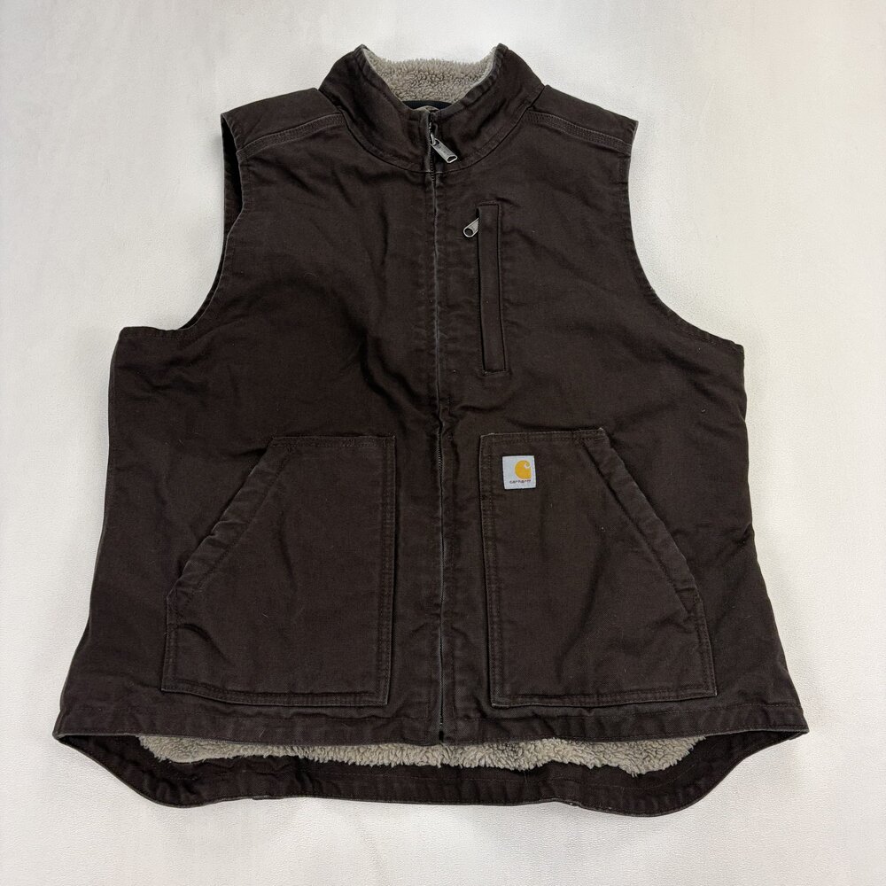 Carhartt Women's Sherpa-Lined Duck Vest Size L Brown - Picture 2 of 10
